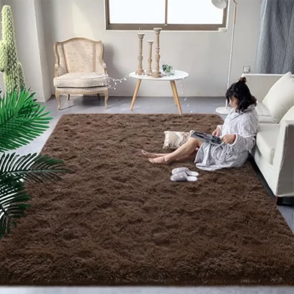 Fluffy Brown Rugs for Bedroom Living Room 8x10 Large Soft Plush Shaggy Dark Brown Girls Boys Rug Non-Slip and Machine Washable