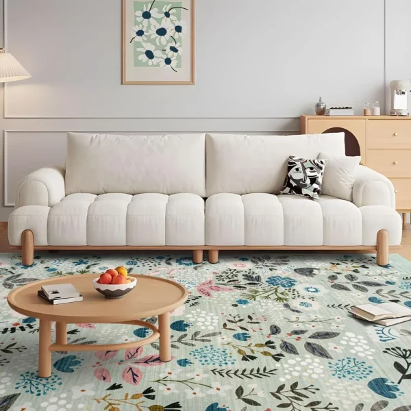decomall jasmine washable area rugs, colorful modern flower rug with rubber backing, foldable non slip carpet for living room be