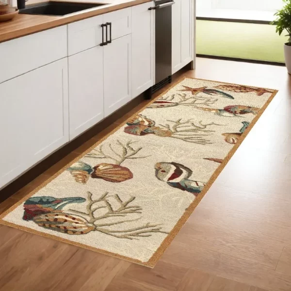 Family 8 'Beige Shell and Coral Hand Tufted Runner Rug