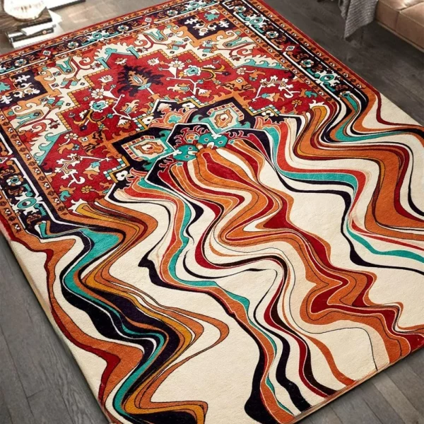 Vintage Wine Red Melting Oriental Carpet for Living Room Bedroom Soft Non-Slip Area Rug Balcony Boho Wavy Funky Abstract Rugs