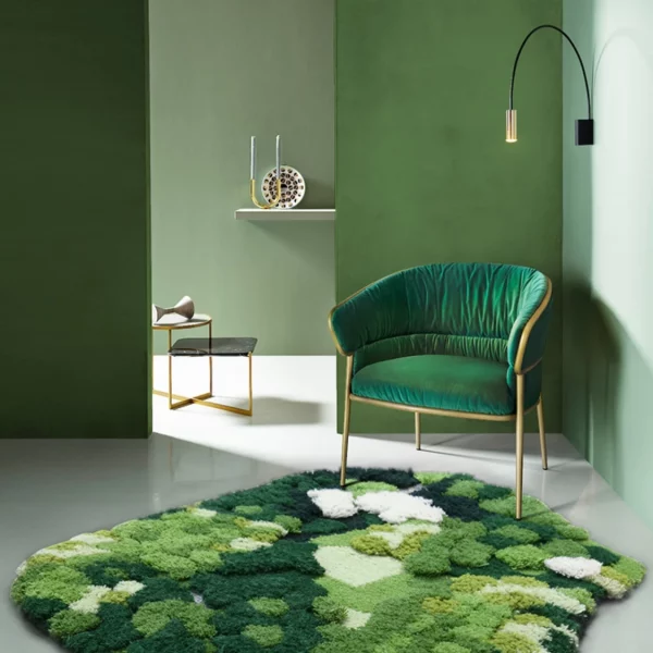 Modern Art Handmade 3D Wool Carpet Little Forest Living Room Coffee Table Mat Bedroom Bedside Blanket Green Moss Rugs Room Deco