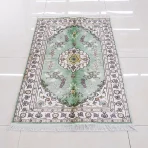 3x5ft Handmade Silk Rugs Pad Pure Handwoven Turkish Carpets Small Green Area Rug for Living Room Bedroom Dinning Room